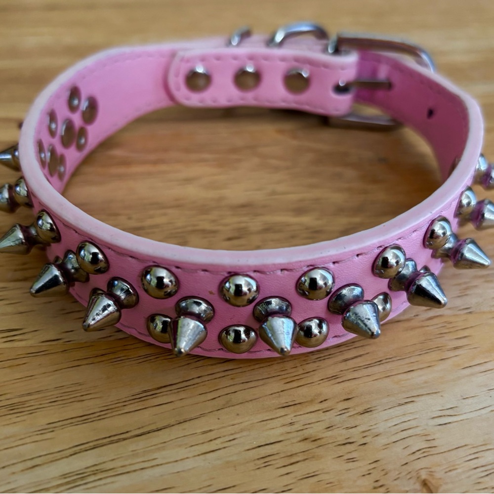 DOG COLLAR Studded Leather Pink Dog Collar
